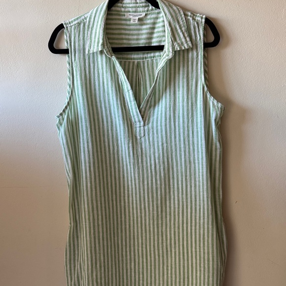 Beach lunch lounge Striped Sleeveless dress linen /cotton blend -made in India - Picture 3 of 9
